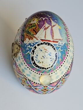 Beautiful Handcrafted Blue Pysanka Real Goose Egg Weighted & Hinged Jewelry Box